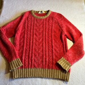 Vintage Van Cort Men's Red Cable Knit Sweater Crew Neck L Acrylic Nylon‎ Blend